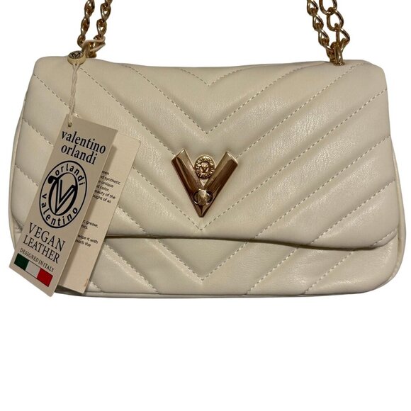 Valentino Orlandi White Quilted Handbag With Gold Chain Strap - NWT - Picture 3 of 10